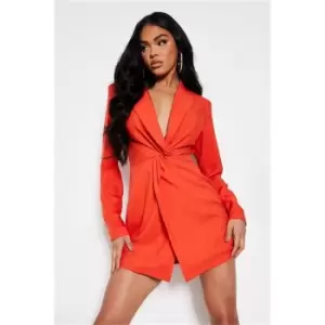 I Saw It First Orange Woven Twist Front Blazer Dress - Orange