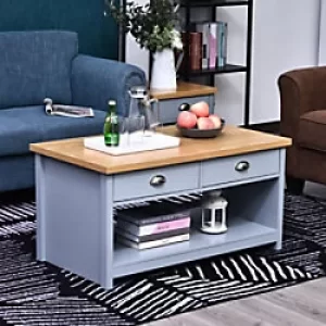 HOMCOM MDF Rustic 2-Drawer Coffee Table Grey