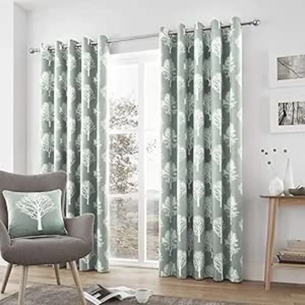 Fusion Woodland Trees 100% Cotton Pair of Eyelet Curtains Eyelet Curtains 66x54in Grey 76465302003