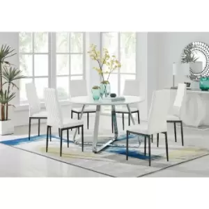 Santorini White Round Dining Table And 6 White Milan Black Leg Chairs - White