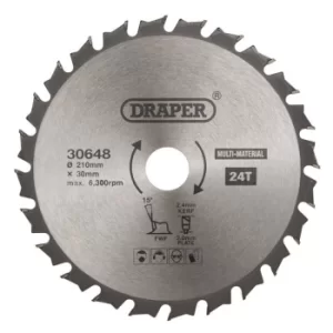 Draper TCT Multi Purpose Circular Saw Blade, 210 x 30mm, 24T