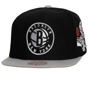 Mitchell And Ness Nba Hardwood Classics Brooklyn Nets Patch Overload Snapback Cap, Black, Male, Headwear, HHSS4523-BNEYYPPPBKGY