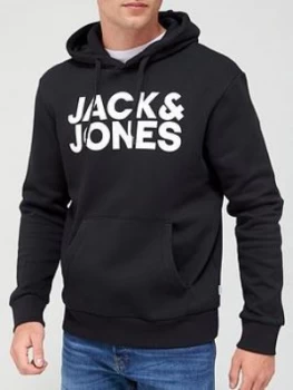 Jack & Jones Logo Overhead Hoodie - Black, Size S, Men