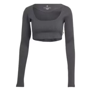 adidas Rib Long Sleeve Crop Top Womens - Black