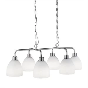 6 Light Pendant Satin Silver, White Crystal Glass, E27