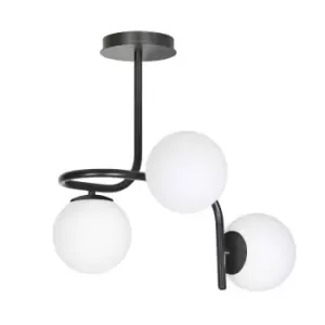 Emibig Kalf Black Globe Ceiling Light with White Glass Shades, 3x E14