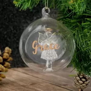 Personalised Name Angel Glass Bauble Gold Clear