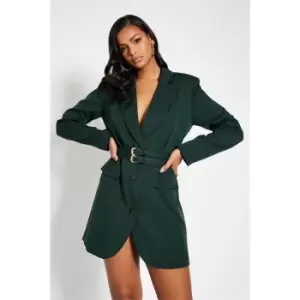 I Saw It First Woven Double Belted Blazer Dress - Green