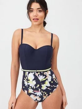 Panache Florentine Moulded Bandeau Swimsuit - Navy/Floral, Navy Floral, Size 30E, Women