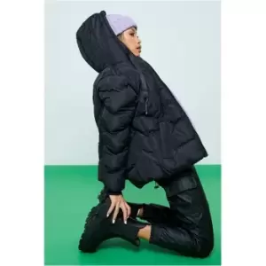 I Saw It First Black Padded Coat With Quilt Detail And Hood - Black