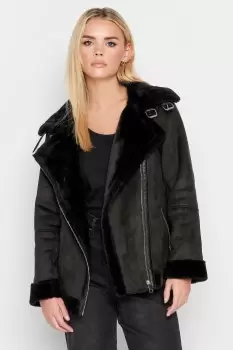 PixieGirl Black Faux Fur Trim Aviator Jacket