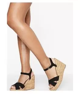 Boohoo Crossover 2 Part Cork Wedge - Black, Size 7, Women