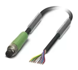 Phoenix Contact Sac-8P-M 8Ms/10,0-Pur Sensor Cord, 8P, M8 Plug-Free End, 10M