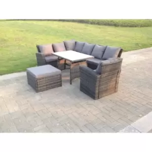 Fimous 7 Seater Outdoor Dark Grey Rattan Lounge Complete Sofa Set with Dining Table and Footstool