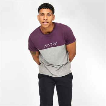 Jack Wills Westmore Colour Block T-Shirt - Plum