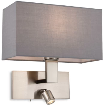 Firstlight - Raffles Wall Lamp with Adjustable Switched Reading Light Brushed Steel with Grey Shade