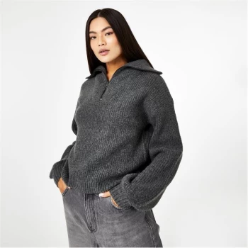 Jack Wills Zip Collar Knitted Jumper - Charcoal