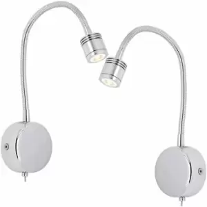 2 PACK 130mm Mini Round Wall Light - Adjustable - 1W Cool White LED - Chrome