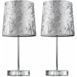 Minisun - 2 x Chrome Table Lamps - Blue Velvet