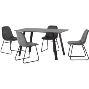 Seconique - Berlin Dining Set Black Wood Grain with Grey Velvet Chairs