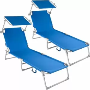 Tectake 2 Sun Loungers With Sun Shade Blue