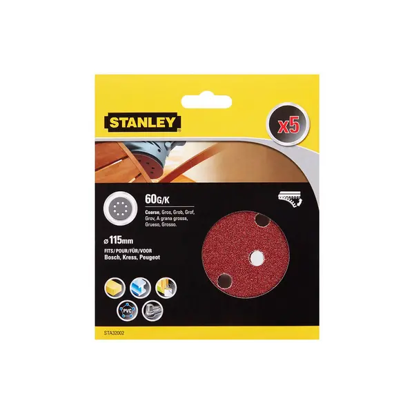 STANLEY Random Orbital Sanding Discs 115mm - Pack of 5 60G (STA32002-XJ)