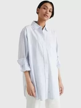 Tommy Hilfiger Cotton Stripe Oversized Shirt - White/Blue, Size 42, Women