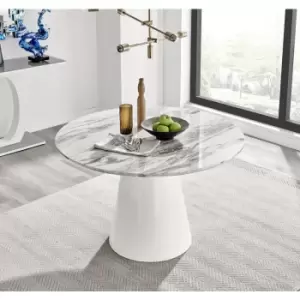 Furniturebox Palma White Marble Effect Round Modern Pedestal Dining Table