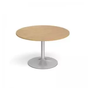 Genoa circular dining table with silver trumpet base 1200mm - oak