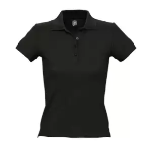 SOLS Womens/Ladies People Pique Short Sleeve Cotton Polo Shirt (L) (Black)