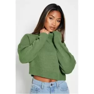 I Saw It First High Neck Ribbed Detail Cropped Jumper - Green