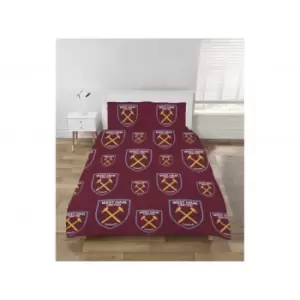 West Ham United FC Reversible Duvet Cover Set (Single) (Claret Red/Sky Blue)