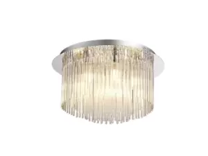 Semi Flush Ceiling Light, 6 x G9, IP44, Polished Chrome, Clear Glass