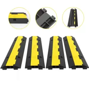 Cable Protector Ramp, 4 Packs 2 Channels Speed Bump Hump, Rubber Modular Speed Bump Rated 11000 lbs Load Capacity, Protective Wire Cord Ramp Driveway