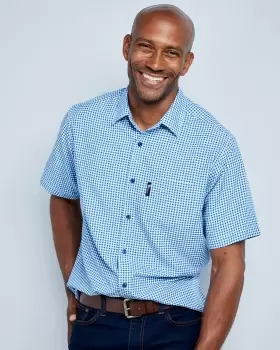 Cotton Traders Mens Short Sleeve Soft Touch Gingham Shirt in Blue