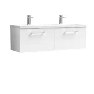 Nuie Arno 1200mm Wall Hung 2 Drawer Vanity & Double Ceramic Basin Gloss White