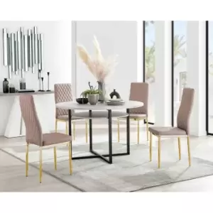 Furniture Box Adley Grey Concrete Effect Storage Dining Table and 4 Cappuccino Milan Gold Leg Chairs