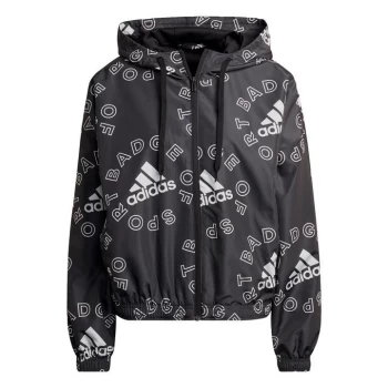 adidas Essentials Logo Allover Print Windbreaker Womens - Black / Black