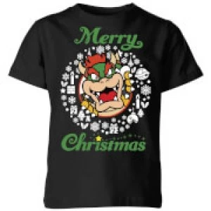 Nintendo Super Mario Bowser Merry Christmas Kid's T-Shirt - Black - 5-6 Years