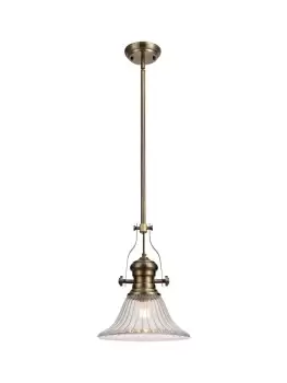 Telescopic Dome Ceiling Pendant E27 With 30cm Bell Glass Shade, Antique Brass, Clear