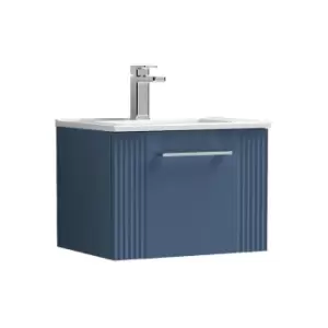 Deco Satin Blue 500mm Wall Hung Single Drawer Vanity Unit with 18mm Profile Basin - DPF391B - Satin Blue - Nuie