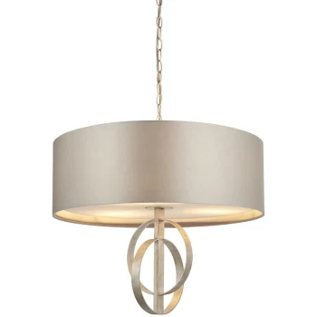 Merano Lighting - Merano Trento 3 Light Ceiling Pendant Antique Silver Leaf & Mink Satin Fabric