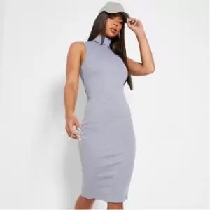 I Saw It First Cotton Rib Sleeveless Roll Neck Dress - Grey