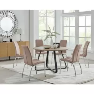 Santorini Brown Round Dining Table And 6 Cappuccino Isco Chairs - Cappuccino