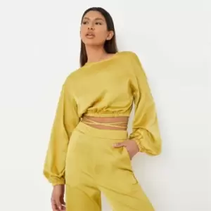 Missguided Satin Blloon Slv Wrap Blouse Co-Ord - Green