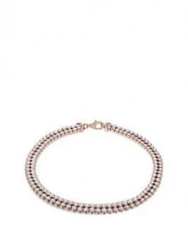 The Love Silver Collection Sterling Silver Rose Gold Plated Double Row Cubic Zirconia Tennis Bracelet