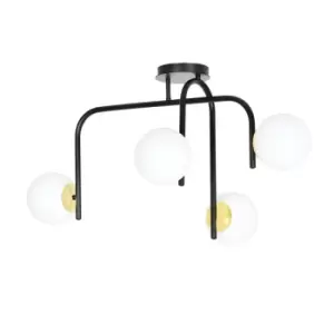 Emibig Ragnar Black/Gold V2 Globe Ceiling Light with White Glass Shades, 4x E14