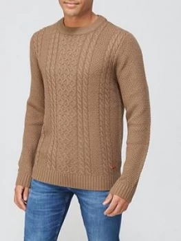 Jack & Jones Textured Crew Neck Jumper - Brown, Size XL, Men