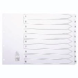 Exacompta Indices Dividers A3, 10 Part, 1-10, White, Pack of 10