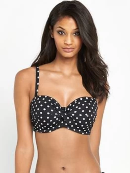 Panache Anya Polka Dot Bandeau Bikini Top - Black/White, Size 34F, Women